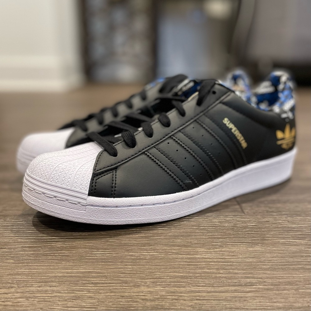 Adidas Superstar core black/core black/gold met sz 11.5 - Picture 2 of 4